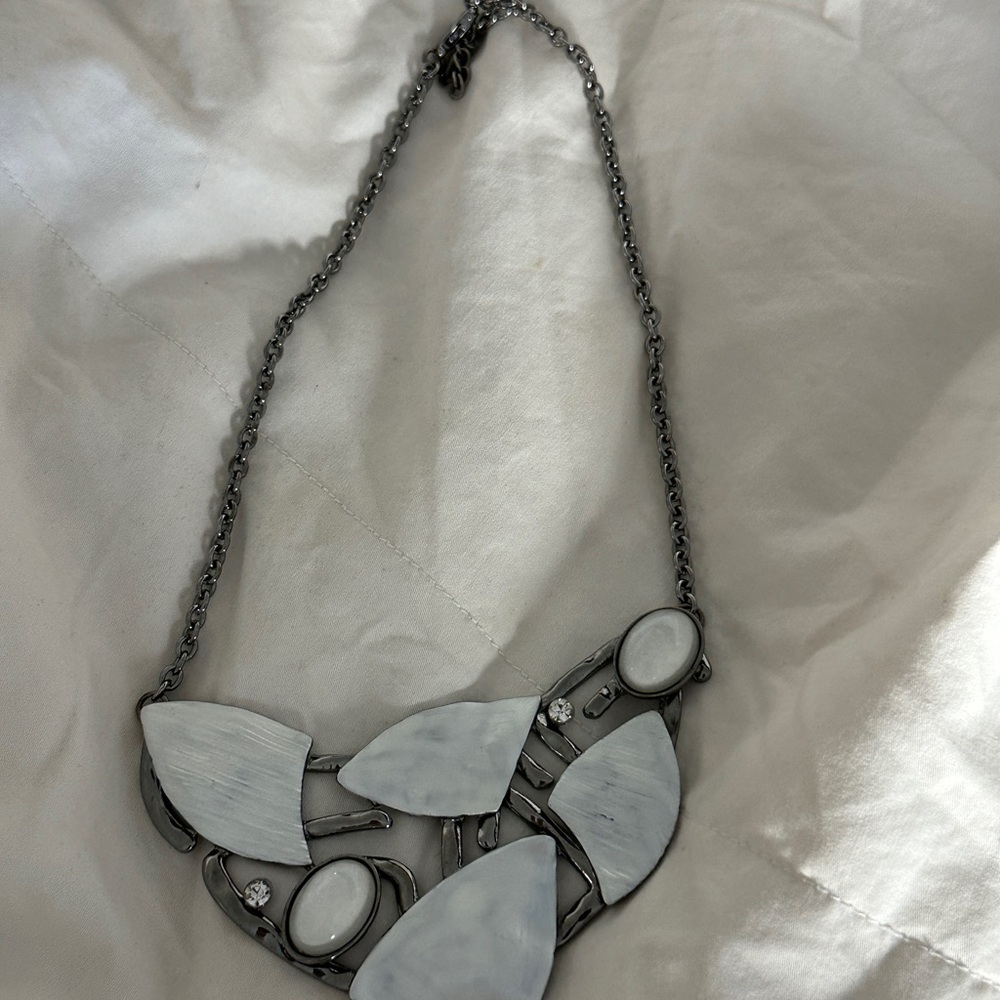 Elegant White and Silver Statement Necklace made in Israel